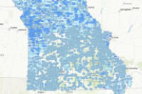 A map of Missouri with drinking water facility locations marked