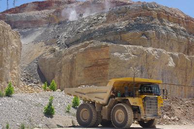 A dump truck in a quarry