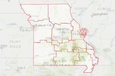 A subdivided map of Missouri